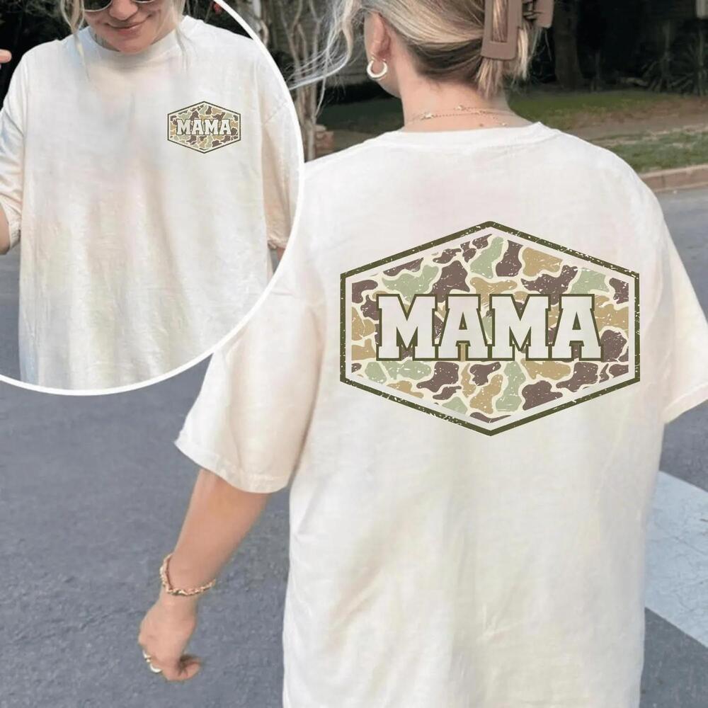 S Camouflage Mama Shirt, Retro Varsity Mama Tee, 2 Sided